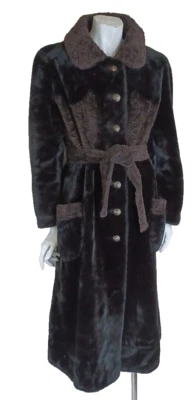 LOUIS FERAUD AT SAKS 5th S/M Coat Belted Vtg 70s Brown Faux Fur BORGAZA - Image 1 of 4