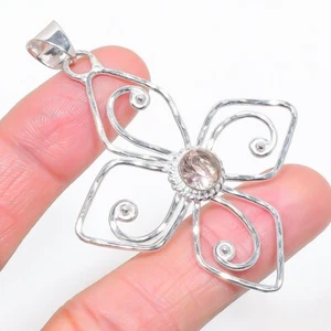 Morganite Gemstone 925 Sterling Silver Handmade Jewelry Pendant Size 2.1" - Picture 1 of 1