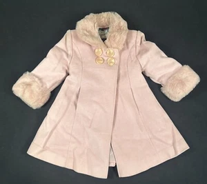 Rothschild Pink Faux Fur Trimmed Peacoat Girls Size 2T Wool Blend Princess Coat - Picture 1 of 5