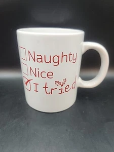 Naughty -Nice- I Tried - Christmas Mug Gift Office Work Home Coffee Cocoa Cup - Picture 1 of 7