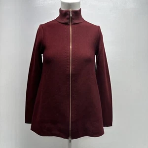 Lafayette 148 Cardigan Sweater Jacket Zip Wool Stretch Knit Dark Red New Size P - Picture 1 of 10