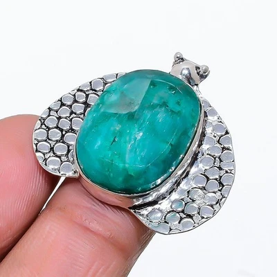 Emerald Simulated Gemstone Handmade 925 Sterling Silver Jewelry Ring Size 5 - Image 1 of 4