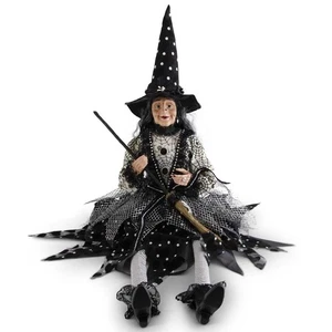 Halloween Victorian Witch Shelf Sitter Doll Figure Polka Dot Hat Dress 30" - Picture 1 of 1