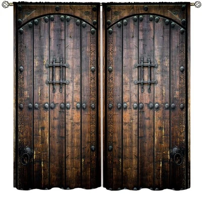 Cortina de puerta de madera rústica, puerta de madera histórica vintage exterior medieval... Foto 1 de 4