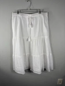 Talbots 100% Cotton White A Line Skirt Large Gauzy Lined Drawstring Tassels Tier - Picture 1 of 9