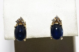 $2,300 14K Gold 4.10CT Natural Blue Sapphire & Diamond 4-Stone Stud Earrings - Picture 1 of 8