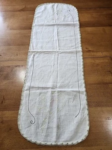 1- Vtg Unfinished Embroidered Tbl Runner For Projects Or Finish Crochet Edged - Picture 1 of 24