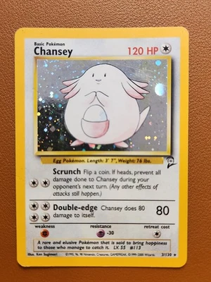 Chansey 3/130 Pokémon TCG Base Set 2 Unlimited Holo Rare LP - Image 1 of 2
