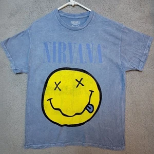 Nirvana Tee Shirt Men's Retro Graphic Burnout Blue on Blue Smiley Face Size XL - Picture 1 of 8