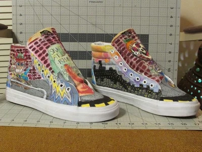 Top alto pintado personalizado Furgonetas Sk8-Hi, para mujer 10,5, para hombre 9, arte callejero, envío gratuito Foto 1 de 4