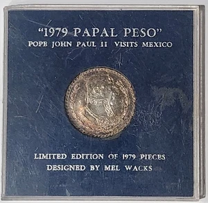 RARE 1979 PAPAL PESO Pope John Paul's Visit to Mexico Toned ~ Wacks Counterstamp - Picture 1 of 4