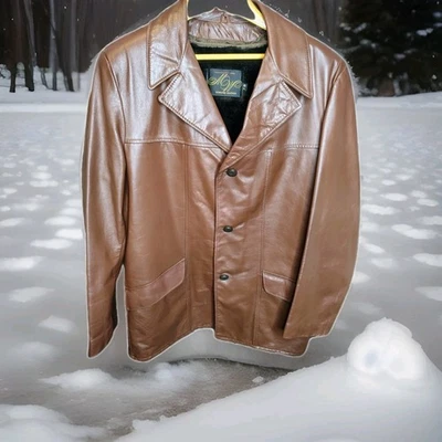 Y2K DE COLECCIÓN COMO NUEVO MONTGOMERY WARD CUERO MARRÓN FORRO EXTRAÍBLE ABRIGO/CHAQUETA COCHE TALLA 40 Foto 1 de 4