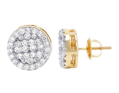 Aretes redondos de diamantes reales de 1/3 quilate con racimo de oro amarillo-blanco de 10 quilates 9 mm Foto 1 de 4