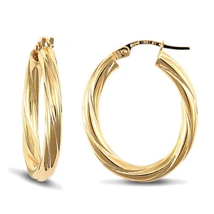 Ladies 9ct Gold Jewelco London Twisted Oval 3mm Hoop Earrings - Picture 1 of 3
