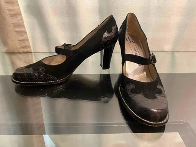 PETER KAISER 9 Negro Mary Jane Cuero y Gamuza Bomba Hebilla Imitación Cocodrilo 2.75" Tacones Foto 1 de 4