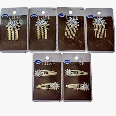Lote de 8 piezas Goody Luxe diamantes de imitación transparentes copo de nieve Starburst peines dorados clips dorados Foto 1 de 4