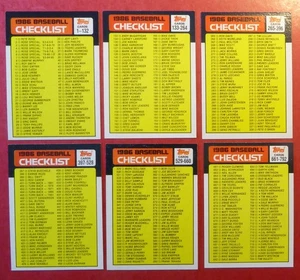 1986 Topps Checklists Complete Set of 6 - #131, 263, 394, 527, 659, 791 NM/ExMt - Picture 1 of 2