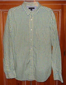 Camisa Banana Republic azul amarillo a cuadros lavado suave manga larga para hombre larga 16-16-1/2 - Imagen 1 de 5