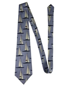 Vintage Polo Ralph Lauren Sail Boat Ship Silk Neck Tie Men's 56" Blue Hand Made - Picture 1 of 9