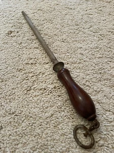 Antique Vintage Metal Poker Knife Sharpener With Wooden Handle - Picture 1 of 3
