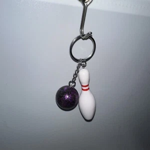 Bowling Pin Bowl with Purple Ball Keychain Pendant Charms - Picture 1 of 2