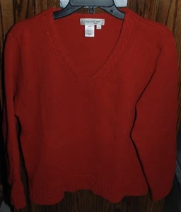 Suéter Pullover XL Coldwater Creek Rojo Cable Detallado LS-Cuello en V - Imagen 1 de 8