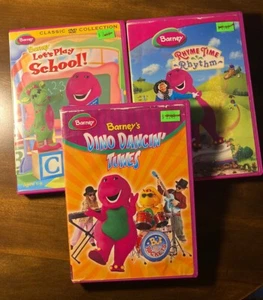 Lot of 3 Barney DVDs Songs Dino Dancin Tunes, Let’s Play School, Rhyme Time Set - Picture 1 of 17