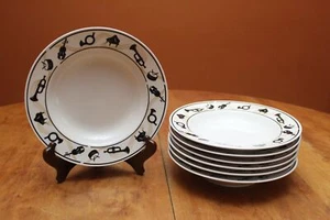 Lynns Stoneware Maestro Pattern Set of Seven 8.75" Diameter Rim Soup Bowls EUC - Picture 1 of 7