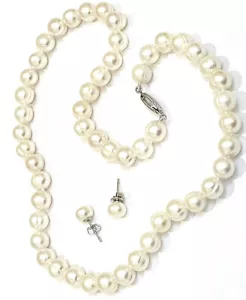 9mm Natural Pearl Necklace Akoya Pearl Earrings Set Wedding jewelry for women - Picture 1 of 15