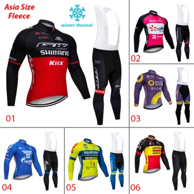 Hombres Ciclismo Polar Jersey Manga Larga Bicicleta Babero Pantalones Conjunto Invierno Bicicleta Ropa Foto 1 de 4