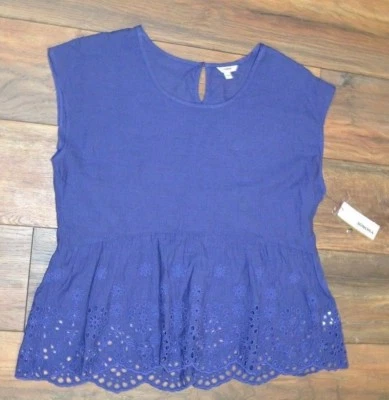 SONOMA Goods for Life Eyelet Peplum 上衣刺绣花边口音衬衫太阳能蓝色 — 第 1/3 张图片