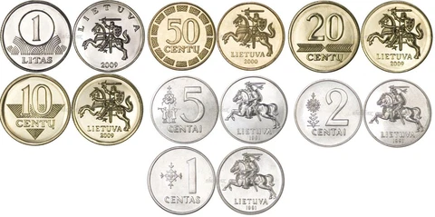 Lithuania set of 7 coins pre-euro from 1 centas to 1 Litas 1991 - 2010 UNC Cover