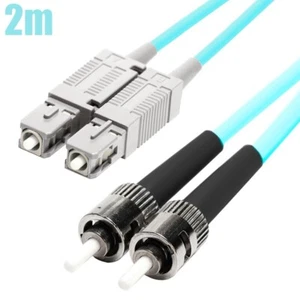 2M SC to ST UL OM4 Duplex 50/125 Multi Mode Fiber Optic Optical Cable 3mm Aqua - Picture 1 of 3