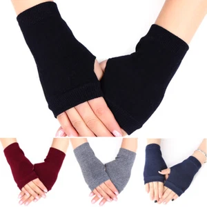 Guantes tejidos de invierno para mujer sin dedos brazo muñeca calentador de manos guantes elásticos suaves - Imagen 1 de 10