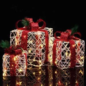 Set 3 Pacchetti Pacchi Regalo Luminosi di Natale Decorazione Interni ed Esterni - Foto 1 di 5