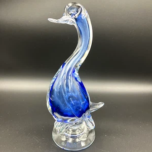 Murano Stil Kunst Glas Ente Kobaltblau & Klar Submirso Figur 11,5 x 4" 4 Pfund - Bild 1 von 13