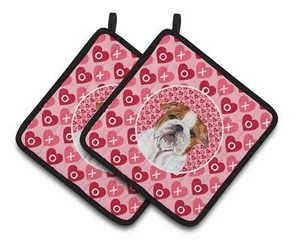 Bulldog English Hearts Love Pair of Pot Holders SS4484PTHD - Picture 1 of 1