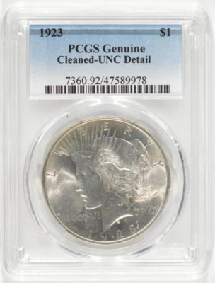 1923 Peace Silver Dollar $1 PCGS UNC Details Cleaned 47589978 - Image 1 of 4