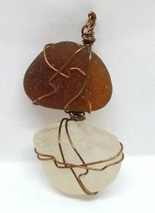 Handcrafted Wire Wrapped Pendant Tumbled Surf Brown White Sea Glass PNW - Picture 1 of 5