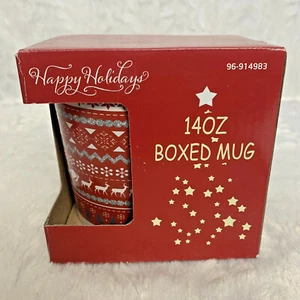 Neu 14 Unzen Box Becher Ugly Christmas Sweater Rentier Happy Holidays Momentum Marke - Bild 1 von 5