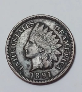 1891 Indian Cent Copper Coin VF JRT 34 - Picture 1 of 9