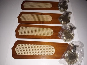Set of 4 Vintage Ceiling Fan Blades with Cane Inserts NEW Unused & Gold Mounts  - Picture 1 of 20