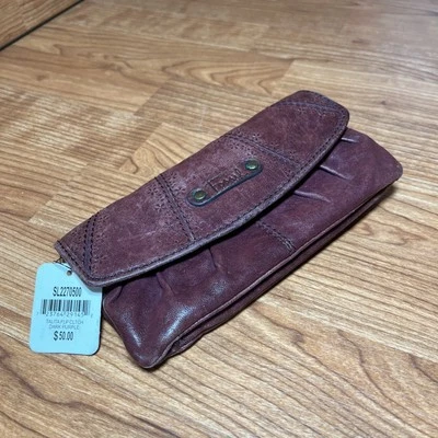 Cartera sin asas abatible de cuero púrpura fósil púrpura oscuro Foto 1 de 4