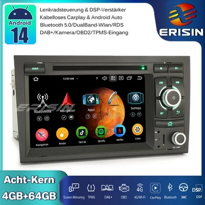 8-Kern Android 14 Autoradio GPS CarPlay DAB+ DTV CD Für Audi A4 S4 RS4 Seat Exeo - Bild 1 von 4