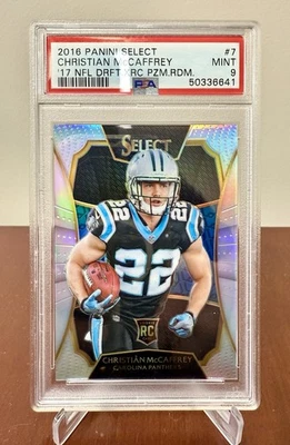 2016 Panini Select Silver XRC Prizm #7 Christian McCaffrey RC Rookie PSA 9 MINT - Image 1 of 2