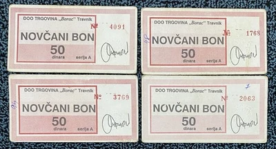Bosnia, 4x50 dinara, company Borac, Travnik, four types of numeration,stamp no.1 - Image 1 of 2