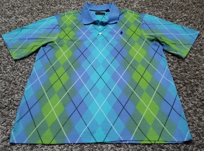 Camisa Polo de Golf Payne Stewart Para Hombres XL Verde Azul Argyle Manga Corta Algodón Foto 1 de 4