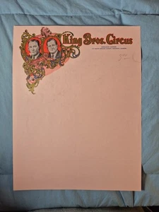 Vintage KING BROS Circus Letterhead Blank Page Sheet - Picture 1 of 3