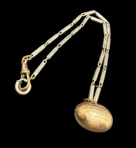 Vintage Pocket Watch Fob Yellow Gold Filled Football Charm 12” Chain - Picture 1 of 9