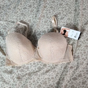Rene Rofe leicht gepolsterter BH beige hellbraun Gr. 40D Rückenschrank Neu mit Etikett Spitze trägerlos - Bild 1 von 11